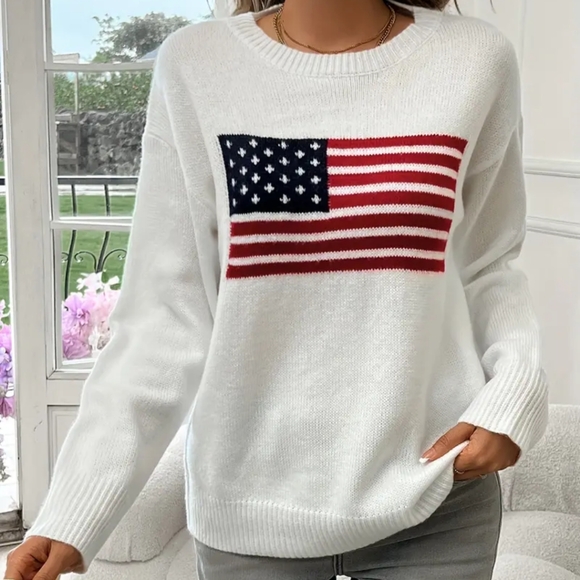 Crisp White American Flag Sweater - Picture 4 of 5